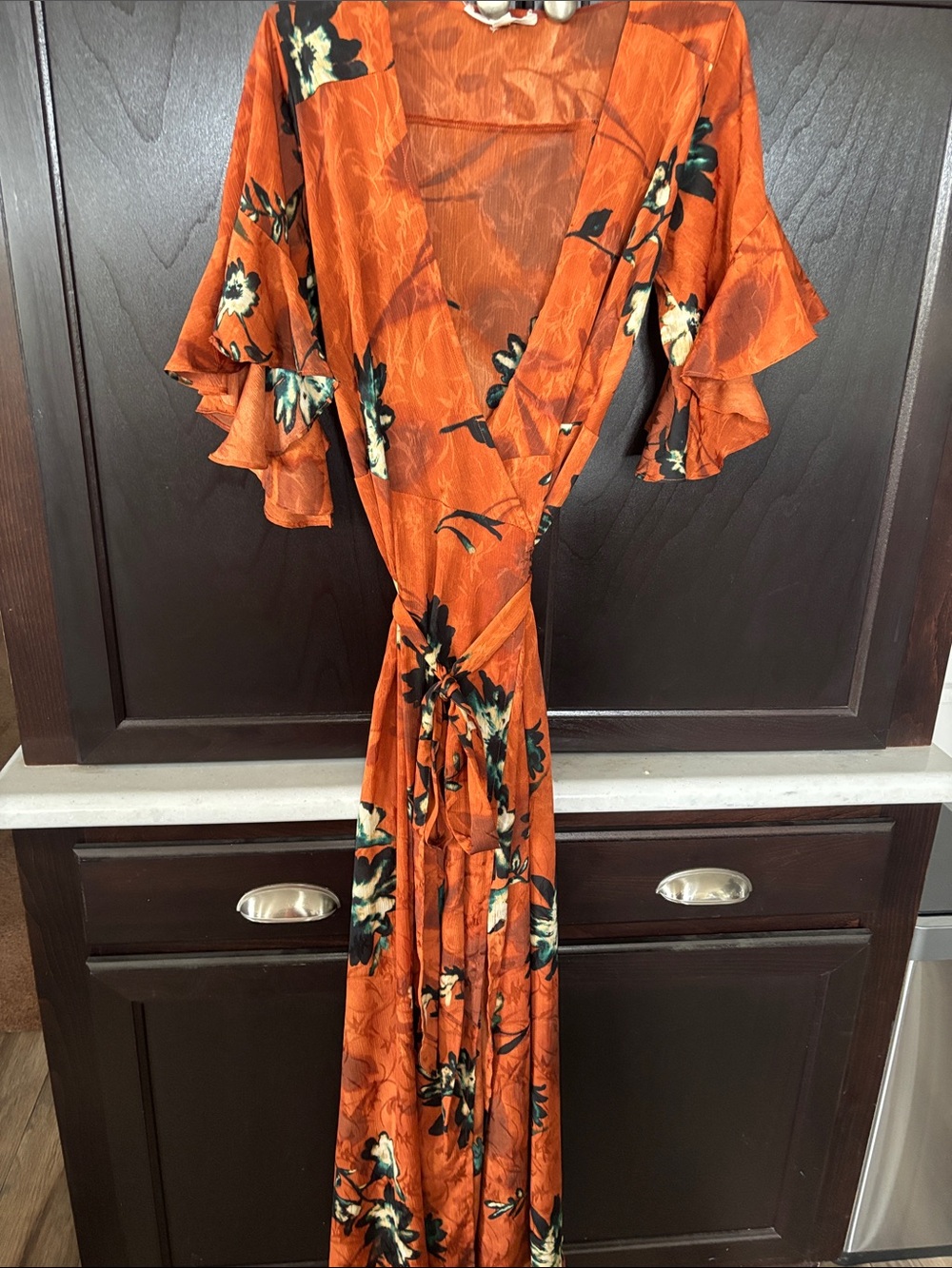 lovestitch Orange Floral Wrap Maxi Dress
